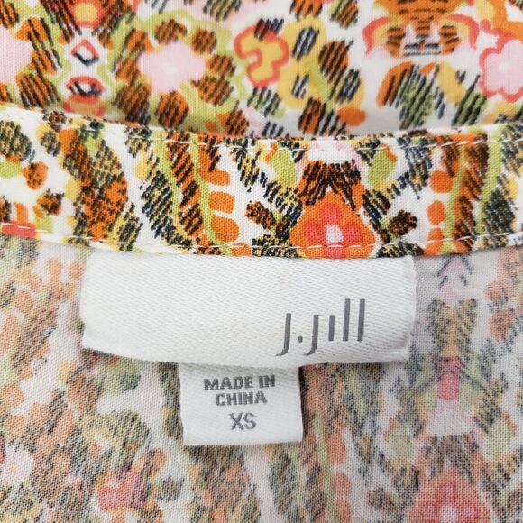 J. Jill Womens Tunic Tank Top Size XS Orange Floral Print Button Up Sleeveless - Picture 9 of 11
